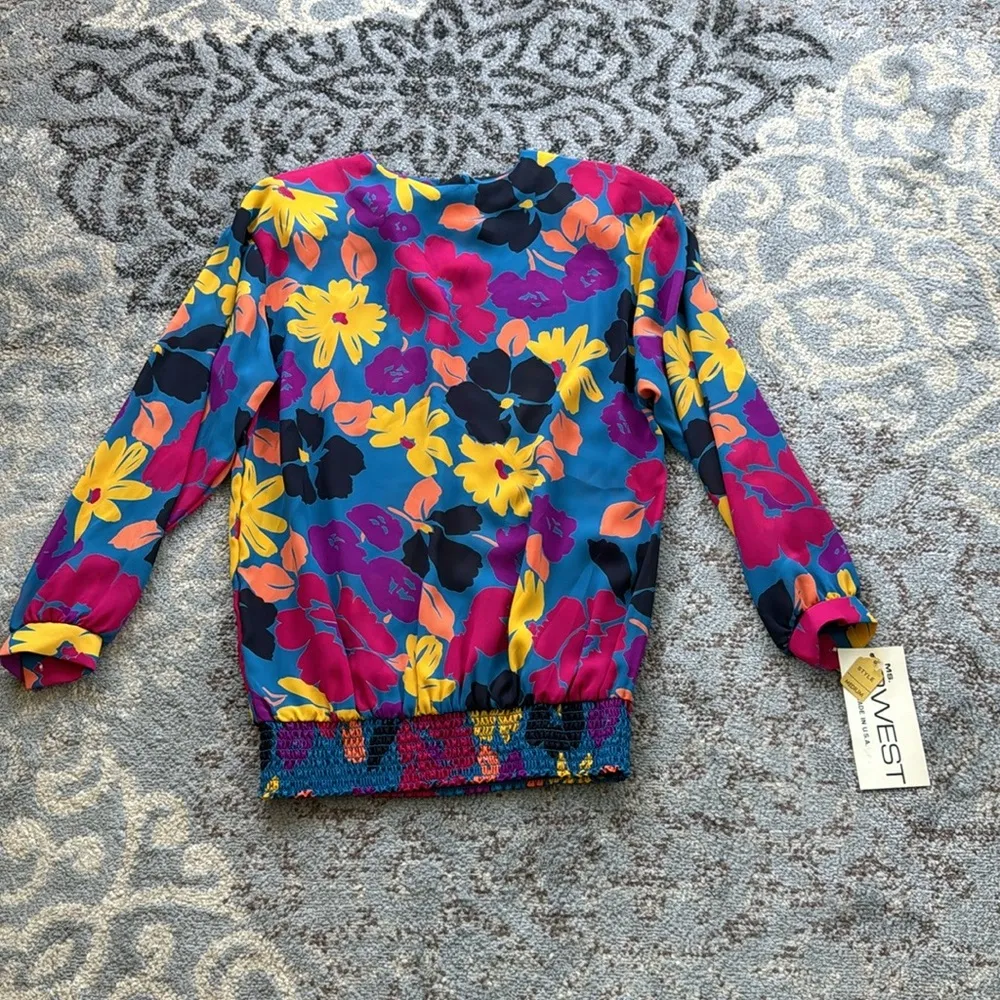 Vintage Ms.12 West Sheer Floral Blouse & Skirt Set Medium Blue - Image 7