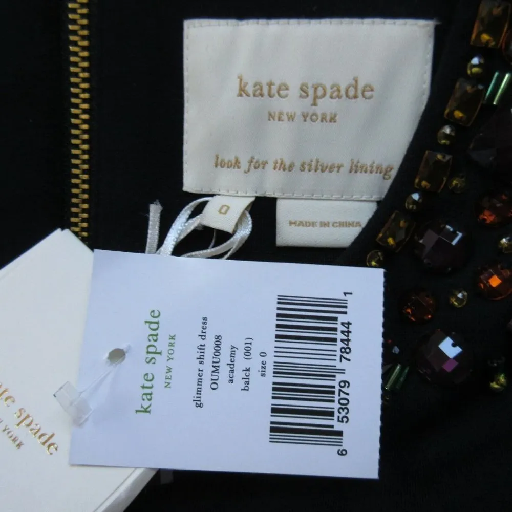 NWT Kate Spade New York Glimmer Shift in Black Academy Beaded Collar Dress 0 - Image 3