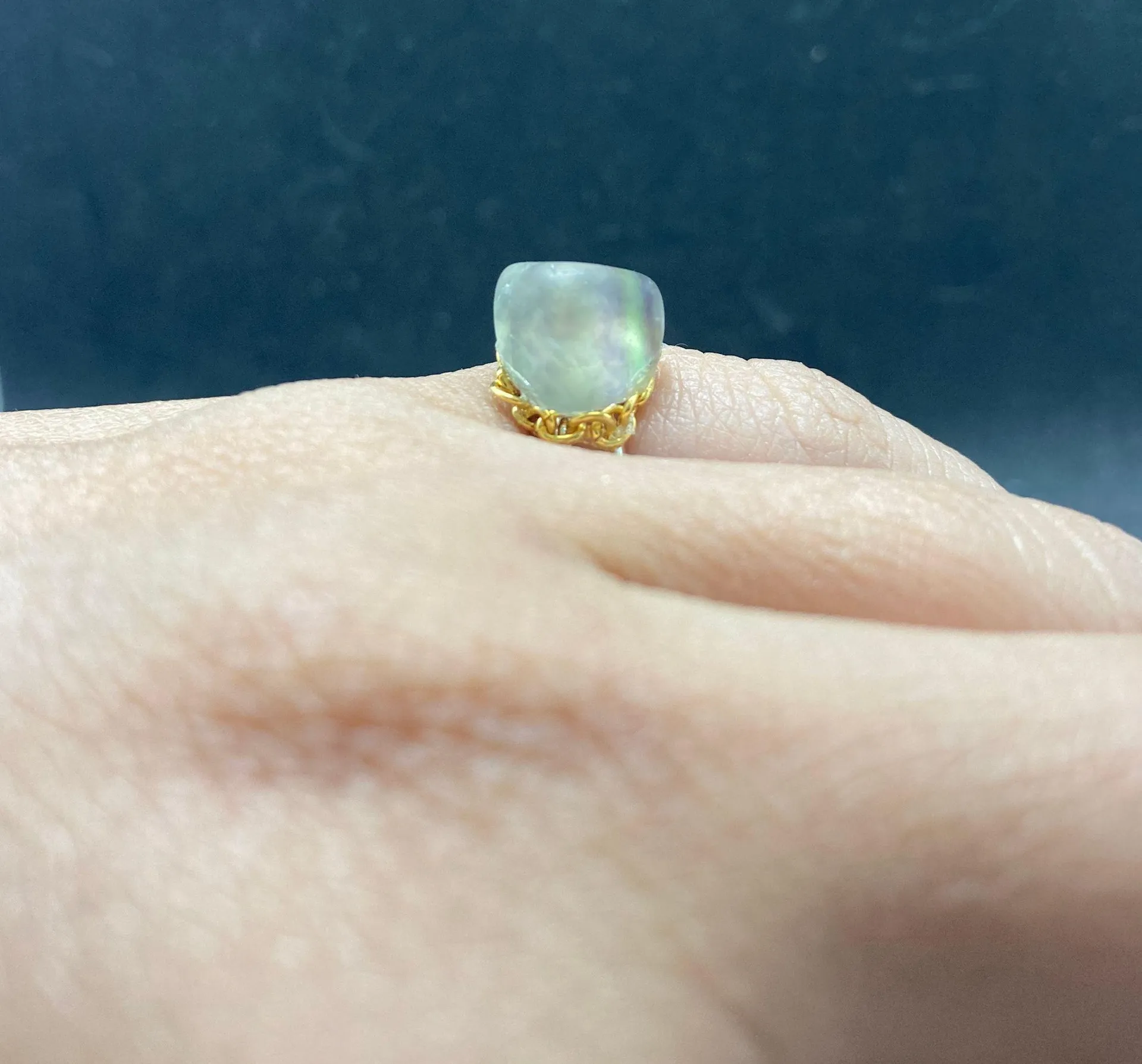 Rainbow Crystal Stainless Steel Ring With Gold Chain  - Image 4