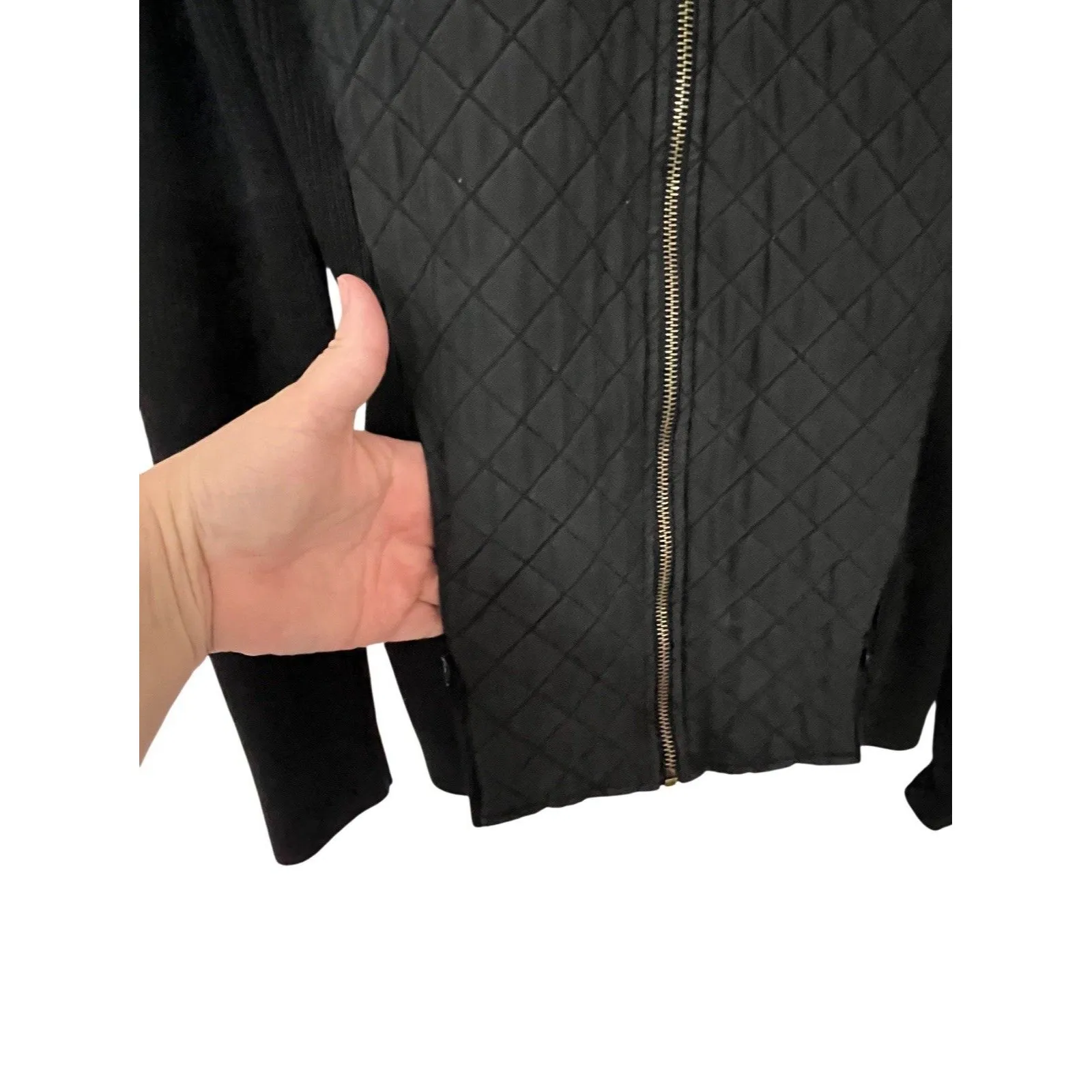 J. McLaughlin Full Zip Jacket Pockets Black Silk Quilted Ribbed - Image 8