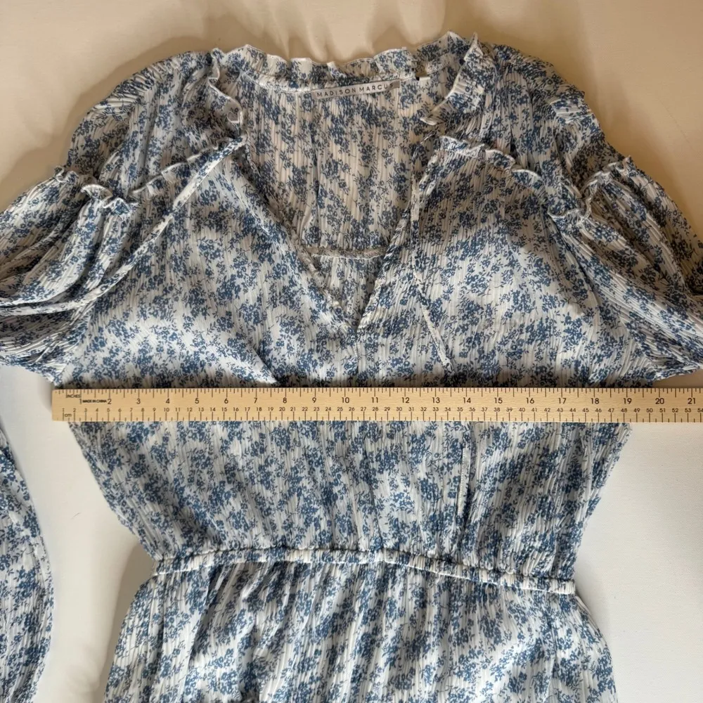 Madison Marcus Floral Print Tiered Mini Dress Sz M Long Sleeve Cottagecore Flowy - Image 9