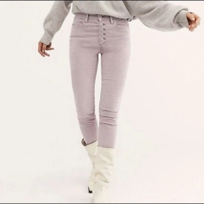 Free People Purple Corduroy Button‎ Fly Sun Chaser Skinny Pants 25 Lilac New - Image 10