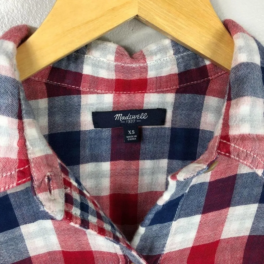 Madewell Red White & Blue Ex-boyfriend Emmett Check Pattern Button Shirt-XS - Image 13