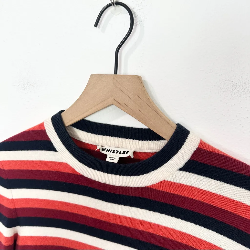 Whistles Striped Wool Sweater Women’s Size 4 Red Navy Cream Long Sleeve Pullover - Image 3