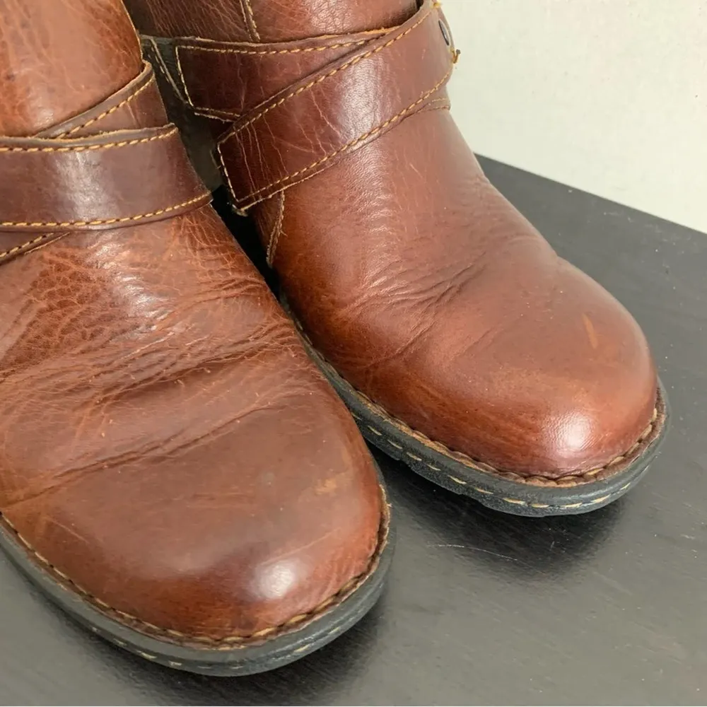 Born Leather Brown Chunky Stacked Harness Heels Size 7 - Image 35