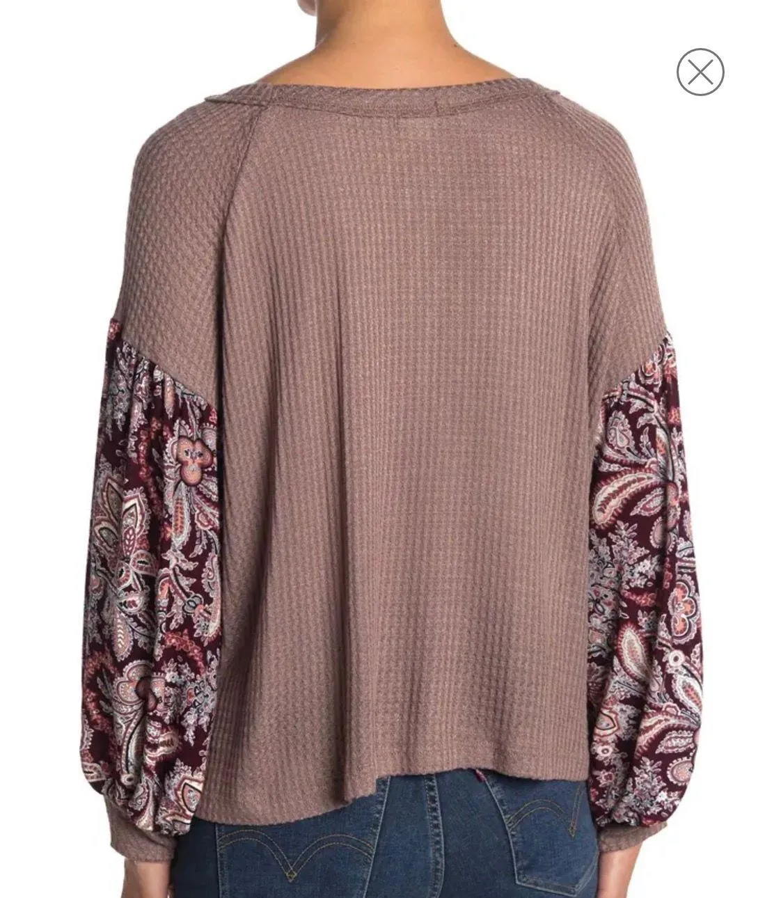 Baea Boho Thermal Blouson Mocha Brown Sleeve Shirt Size XL - Image 2