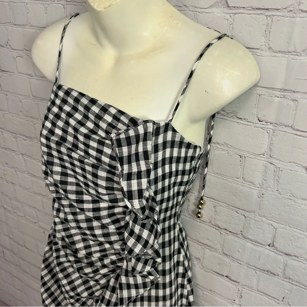 Sabo Skirt New Black Gingham Saha Gingham mini dress cotton ruffle Small Chic White - Image 10
