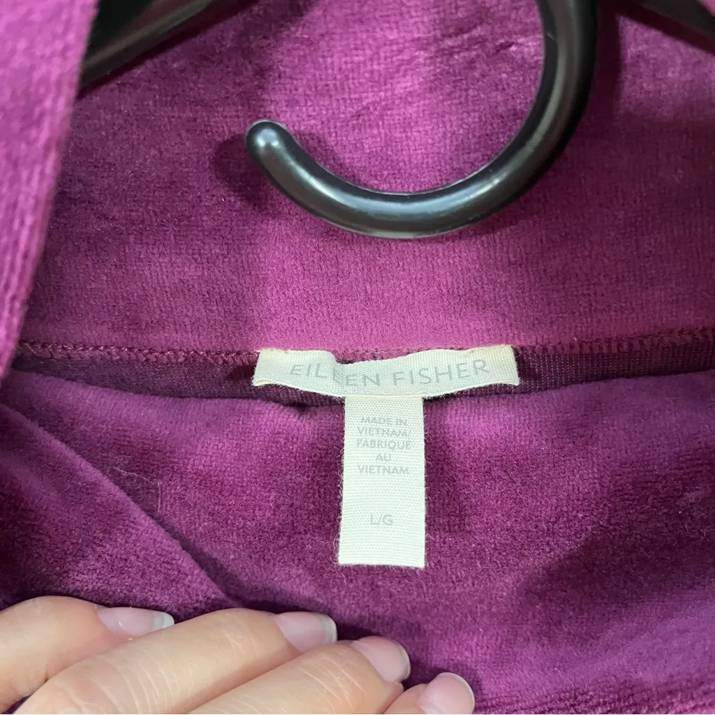 EUC Eileen Fisher Funnel Neck Box Top Purple Velour Velvet Long Sleeve L - Image 2