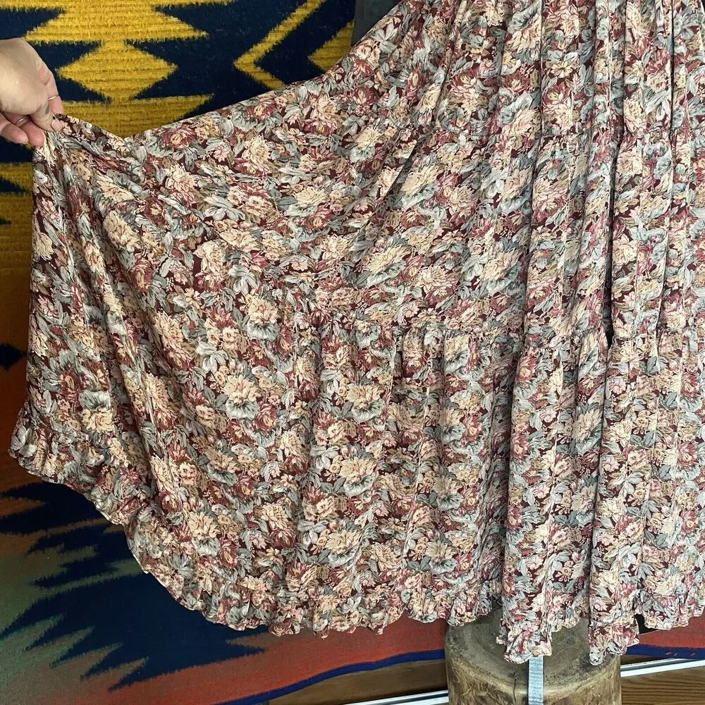 Vintage Neo Nostalgia Rayon Maxi Floral Skirt. Lined. Elastic Waist. Size Small. Multiple - Image 4