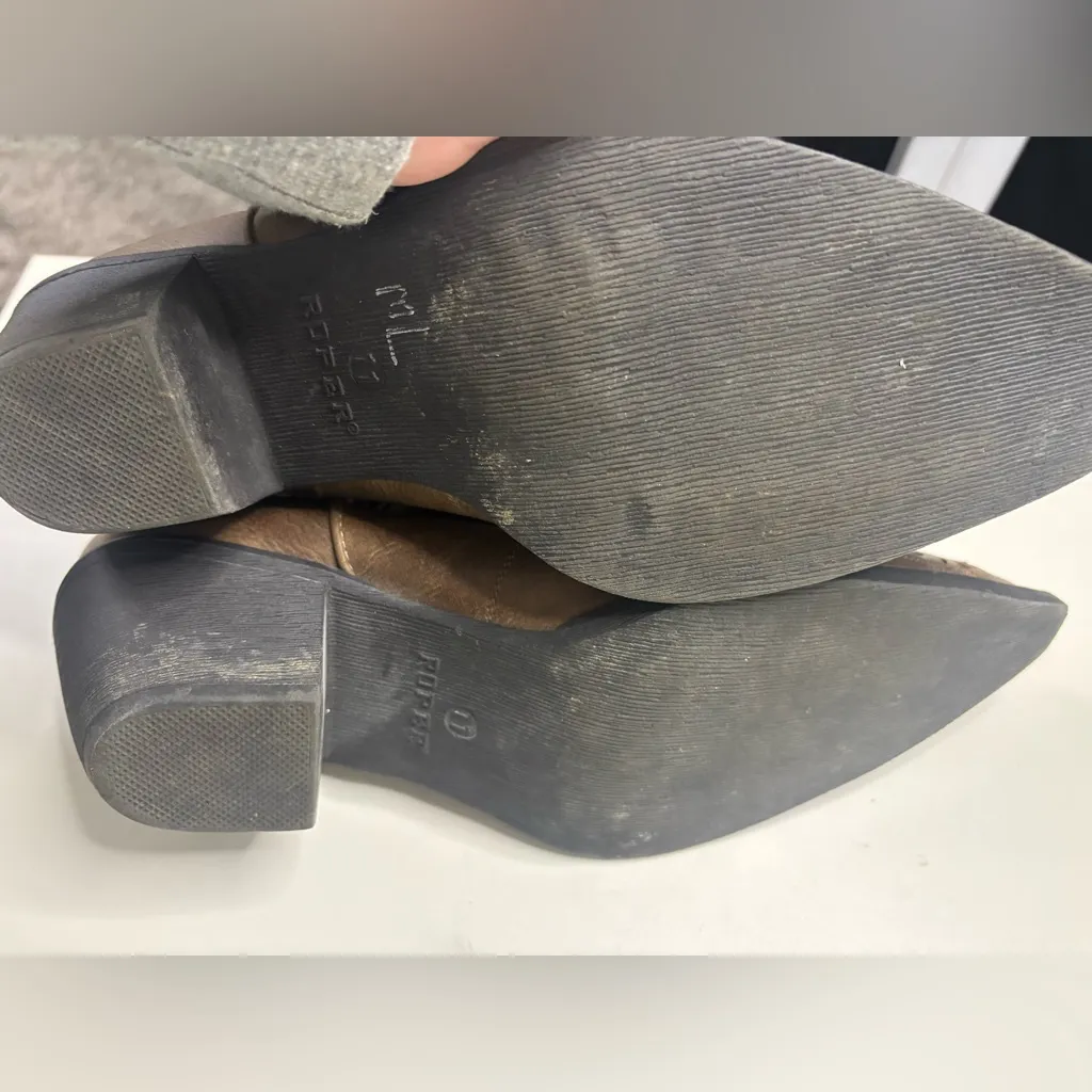 Roper Alisa Snip Toe Cowboy Boots Glitter Underlay Faux Leather Size 11 Western Brown - Image 5