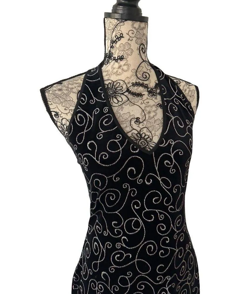 ALEXIA ADMOR Black Patterned Stretch Halter Gown Size Large - Image 5