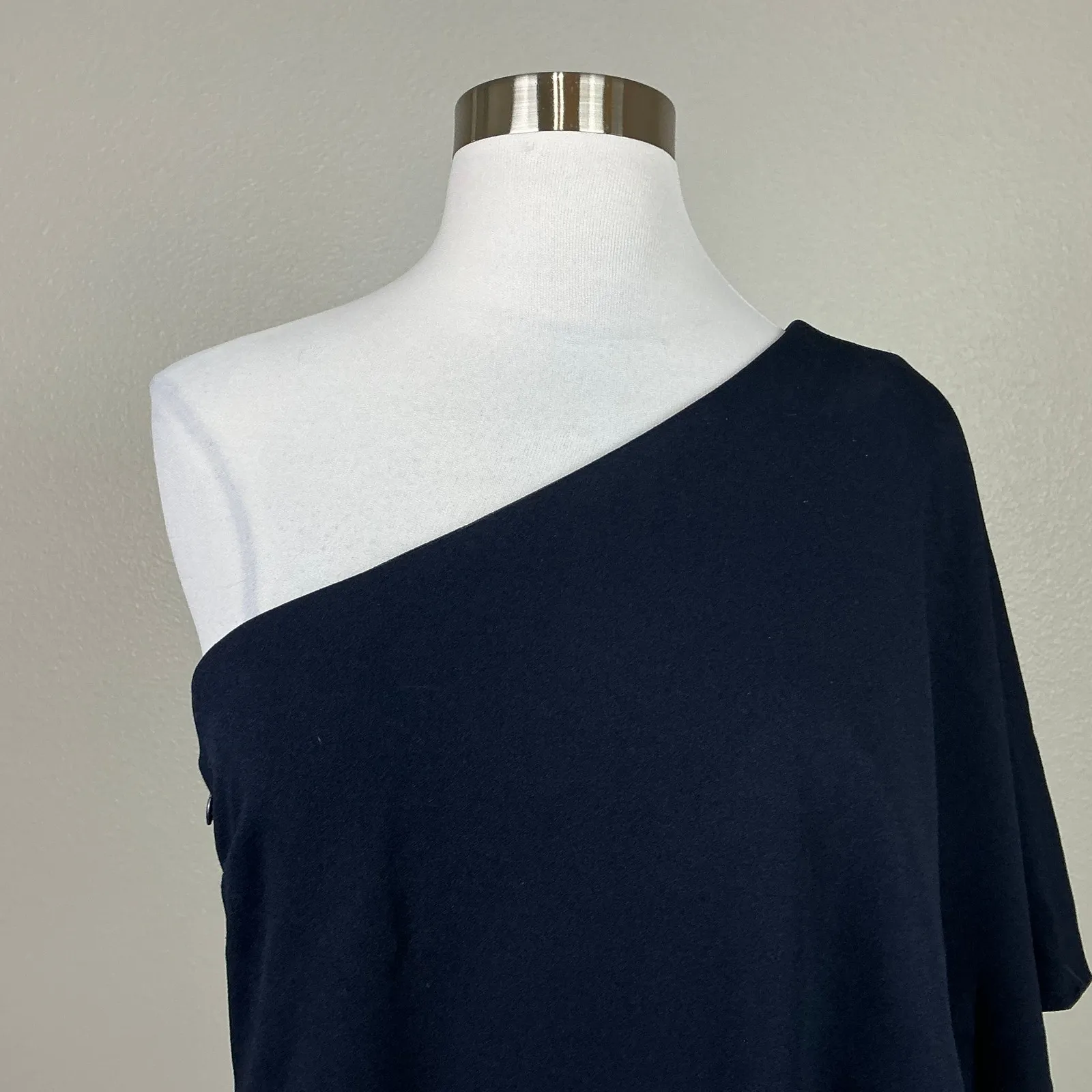 Adrianna Papell Crepe One Shoulder Wide Leg Jumpsuit Midnight Blue Size 4 - Image 7