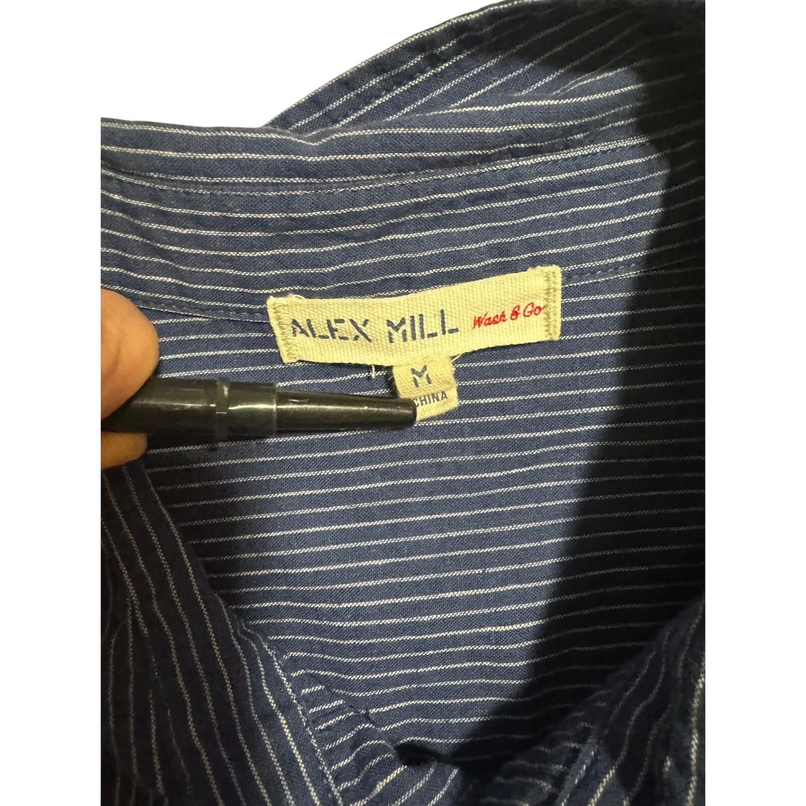 Alex Mill Cotton Linen Button Down Shirt Blue Pin Stripe Wash & Go Medium - Image 5