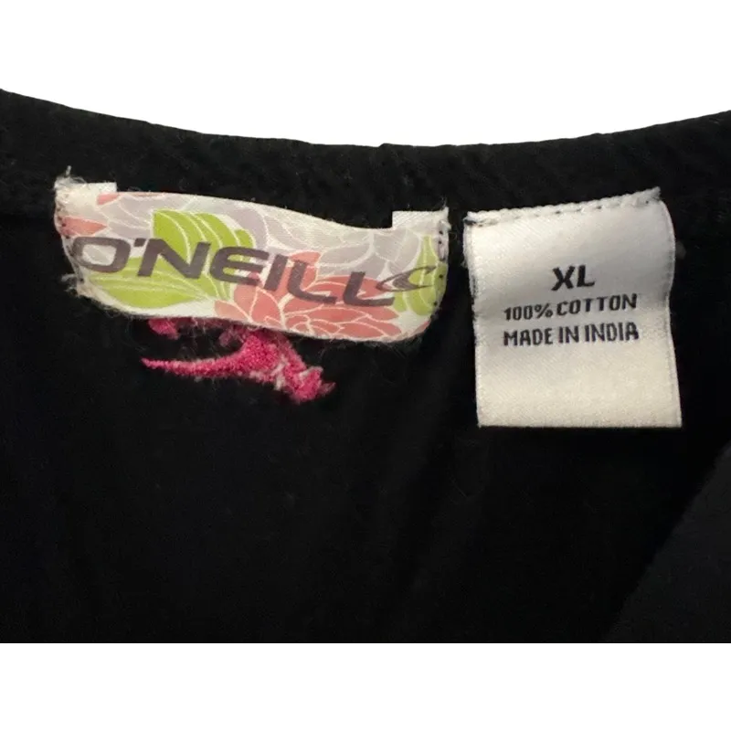 O'Neill Juniors XL Black Cotton Dress Floral Print Spaghetti Straps Summer марка - Image 3