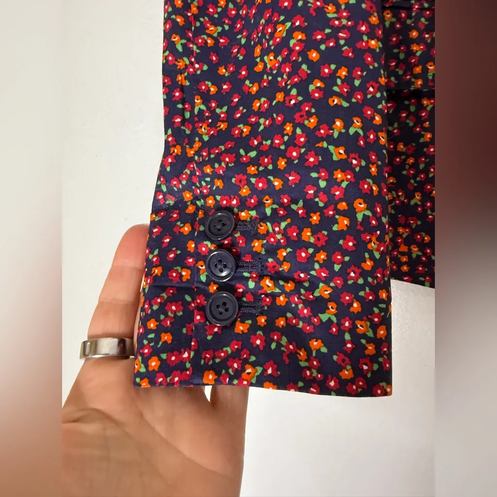 GAP Navy Blue Flower Print‎ Boyfriend Blazer Size 8 - Image 5