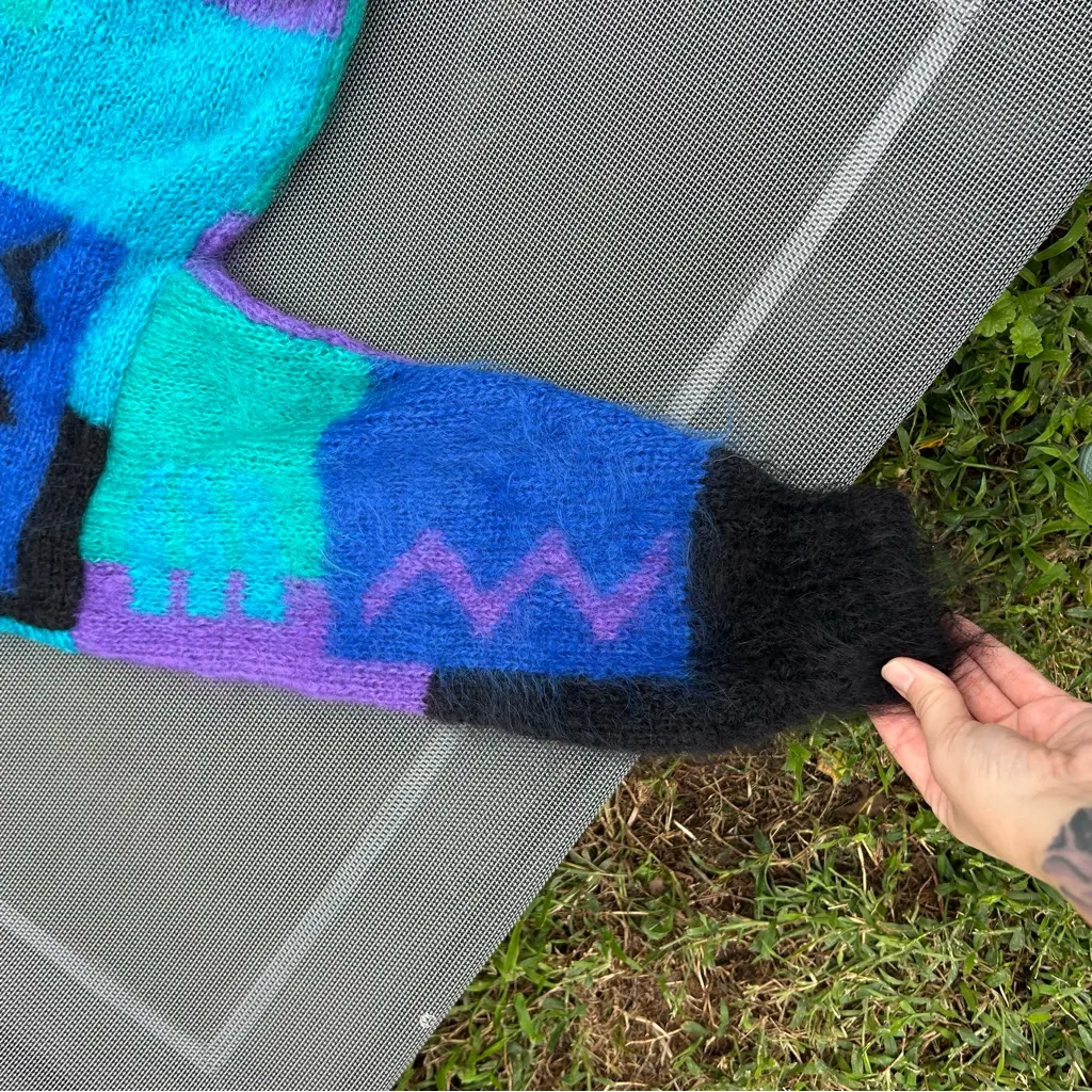 Vintage 80s Mohair Cardigan: Funky Abstract Geometric Sweater by soft options Purple Size XL - Image 11