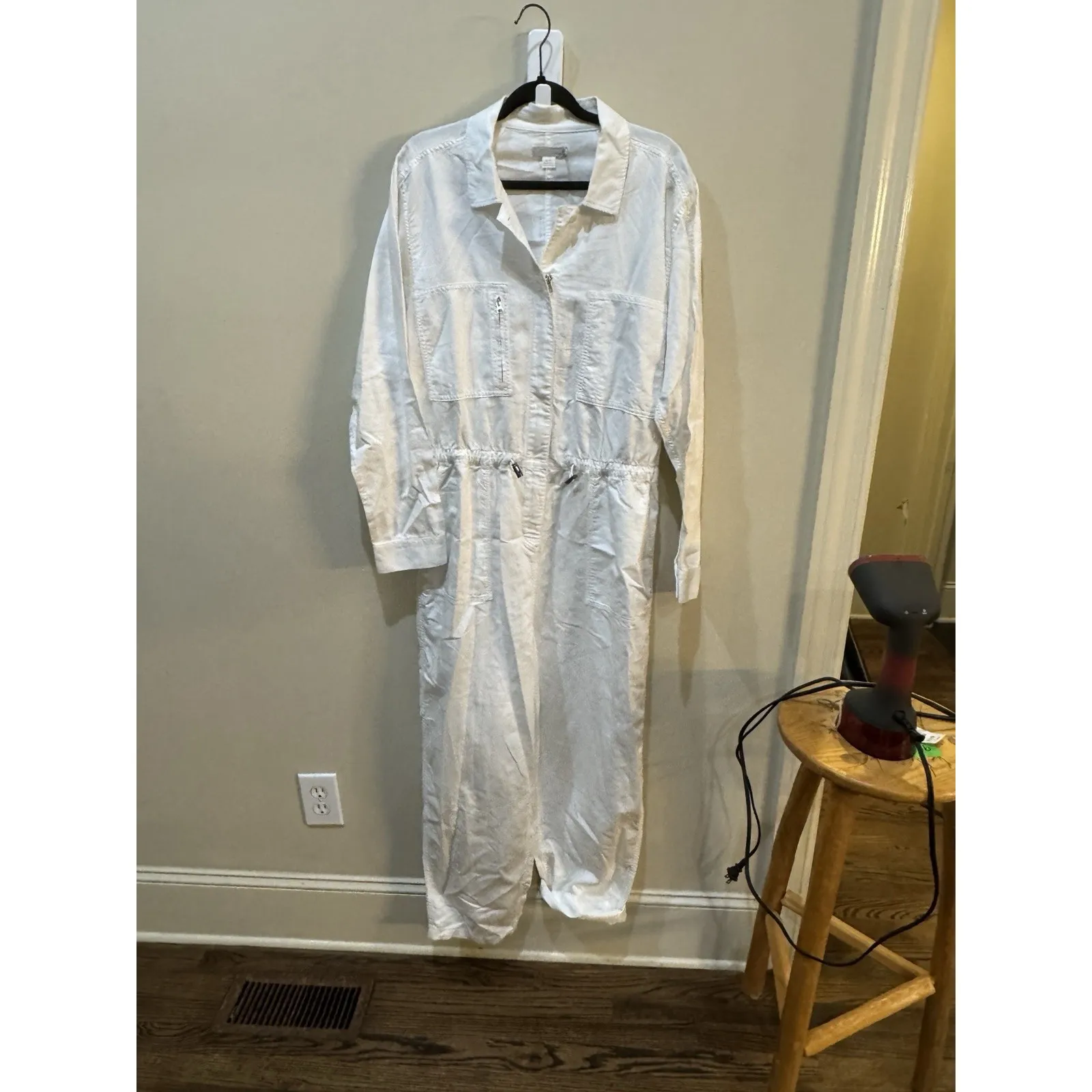 Outerknown STATION Long Sleeve Utility Jumpsuit White NWT Linen Blend Size XL - Image 3