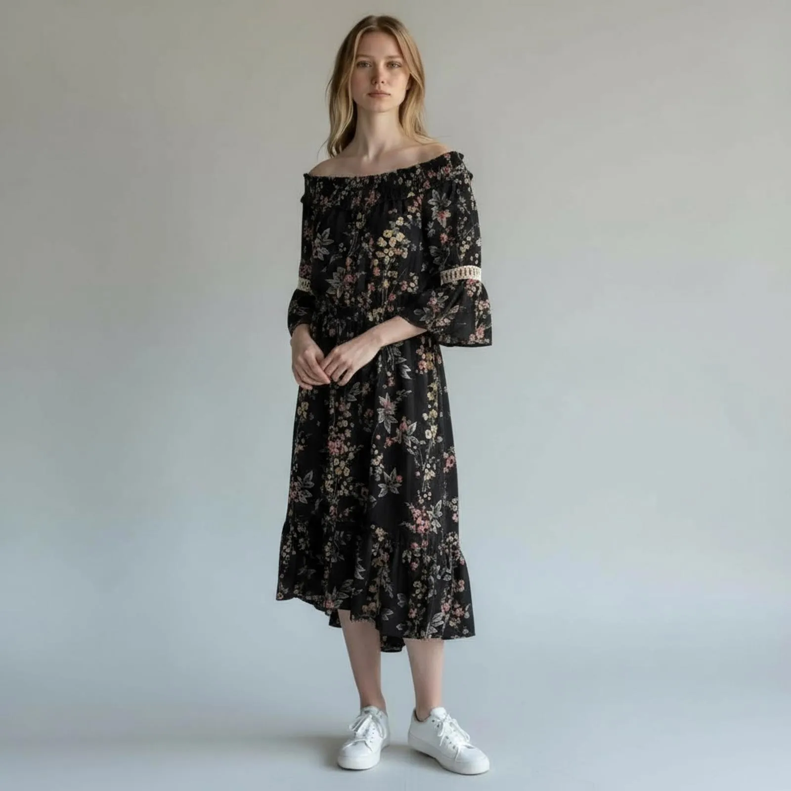 TM by Truly Me Women's XL Off Shoulder Floral Long Hi Low Dress Retail $46 NWT Black - Image 6
