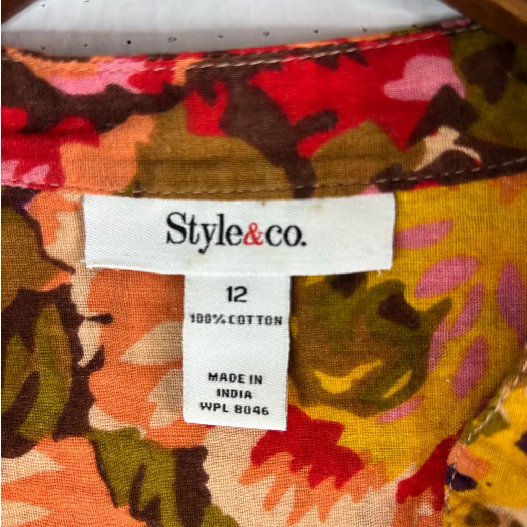 Style & Co. 12 Cotton Multicolor Fall Floral Button Down Pocketed Shirt - Image 7