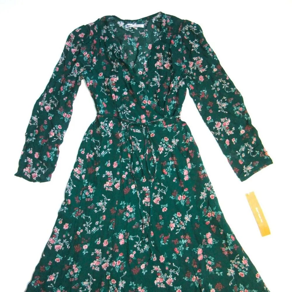 NWT Reformation Melba Midi in Emilia Green Floral Wrap Dress XS $278 - Image 3