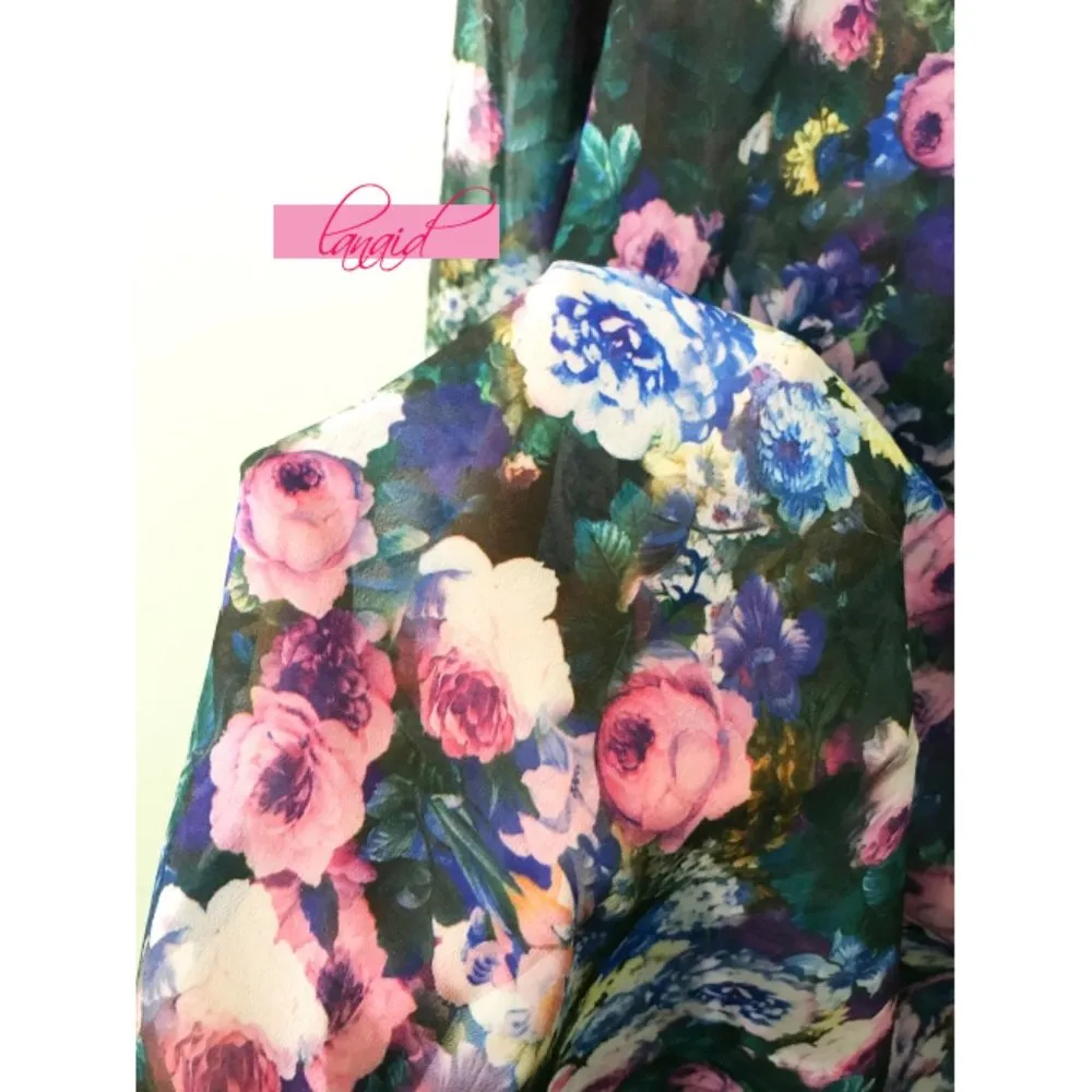 Mumu V-Neck Floral Tunic Blouse Chiffon Gauze Cover-Up Dolman Semi-Sheer Top M - Image 3