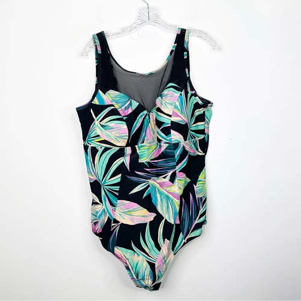 TORRID | Wireless Mesh High Neck Tropical Print One Piece Swimsuit Sz. 3 or a 3X - Image 3