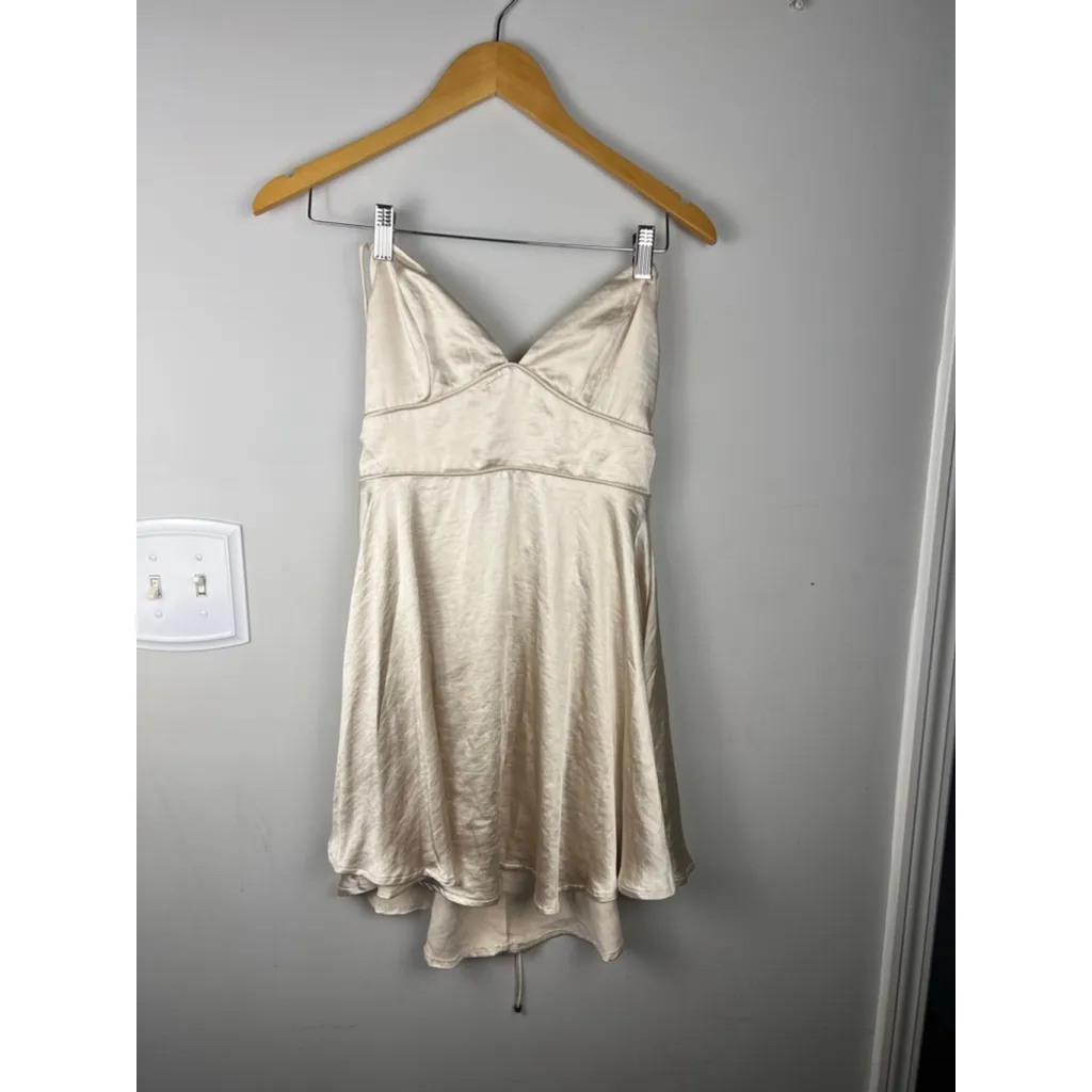 Hello Molly Champagne Satin Mini Dress | Back Tie Cowl Slip Dress | Size M - Image 2