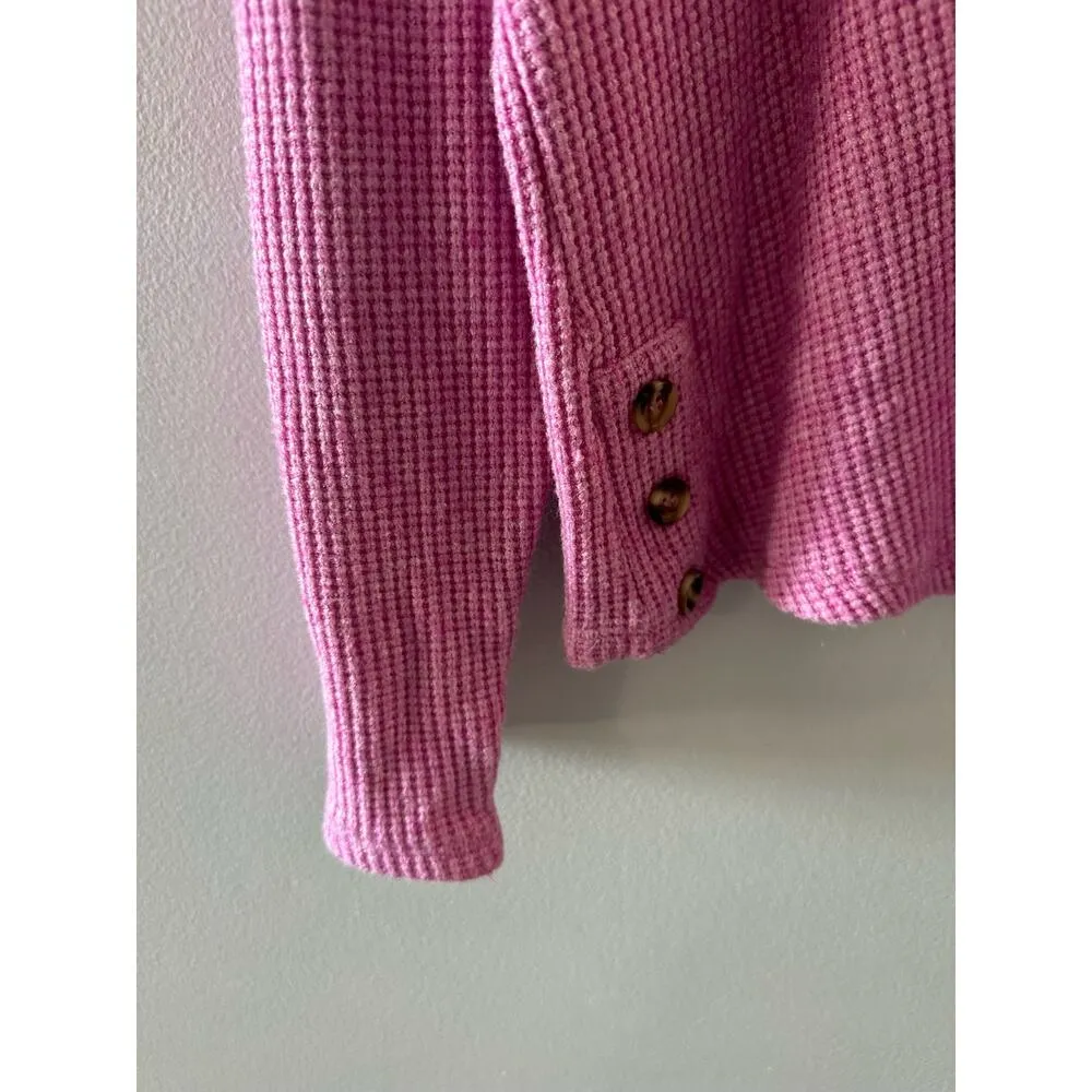 Croft & Barrow Sweater XXL Pink Cowl Neck Thermal Waffle Knit Long Sleeve - Image 2