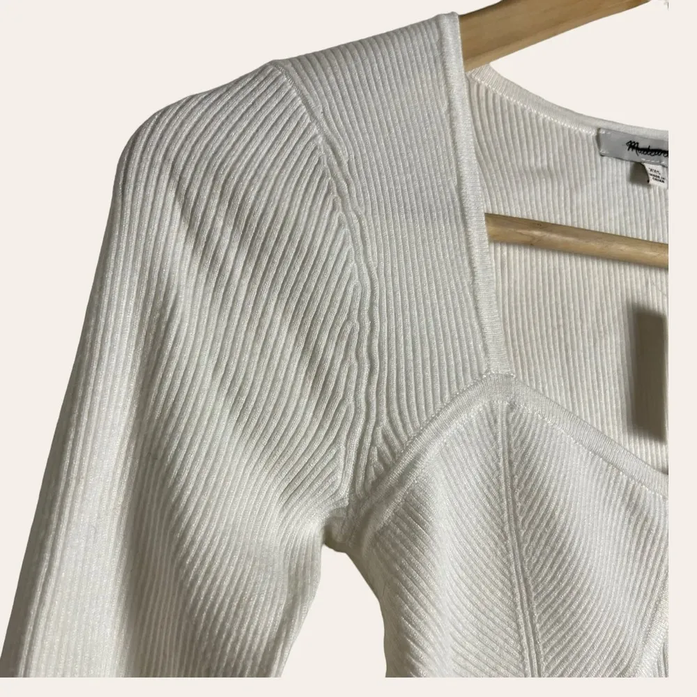 Madewell White Wide Rib Long Sleeve Sweetheart Sweater Top Size XXS - Image 8