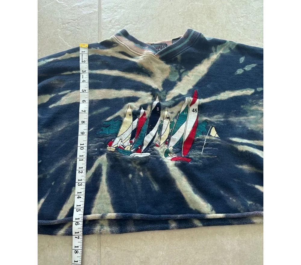 Vintage Editions Sweatshirt Womens Large Cropped Tie Dye Nautical Coastal Beachy Blue - Image 8