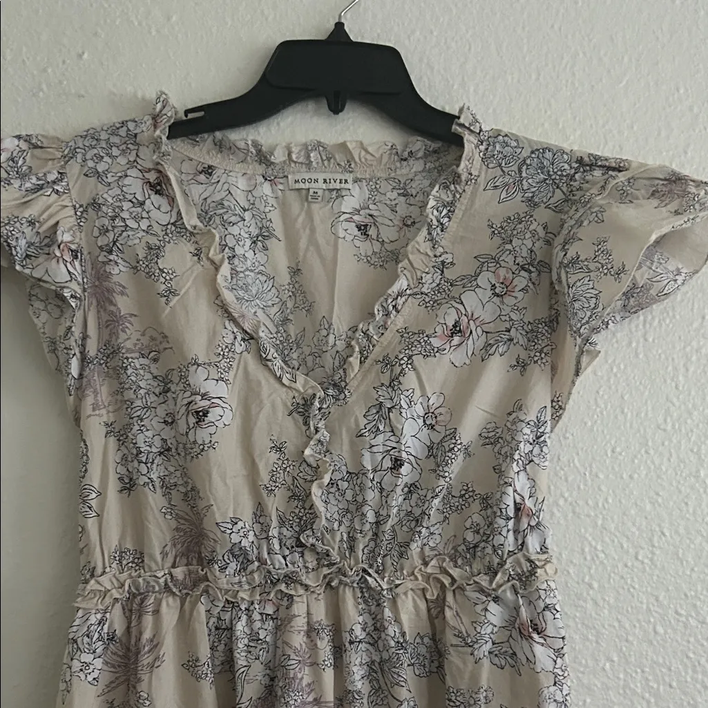 Moon River Cream Floral Midi Dress - Image 3