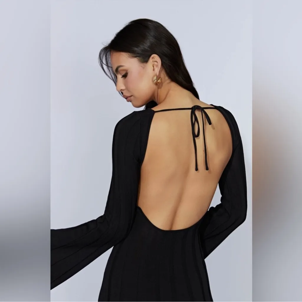 MESHKI Juniper Flare‎ Sleeve Knit Midi Dress - Black size XL - Image 3