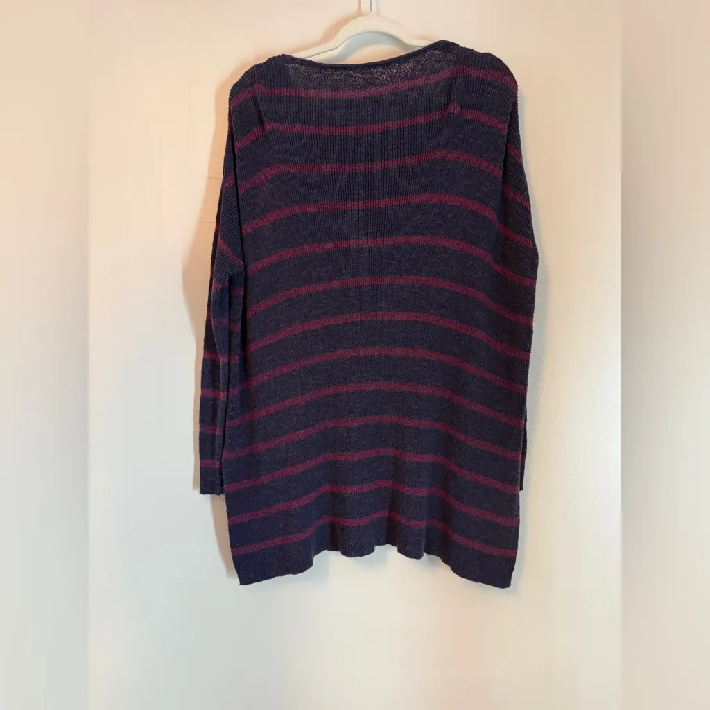 Free People Sweater Oversized Slouchy Beachy Boho Striped Navy Burgundy XS EUC - Image 4