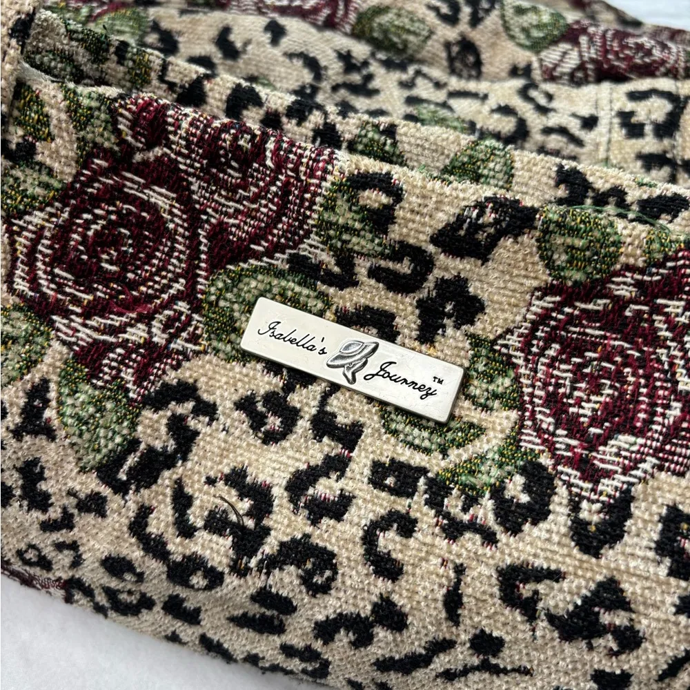 Leopard Print Red Rose Tapestry Tote Bag Silver Hardware by Isabell’s Journey - Image 3