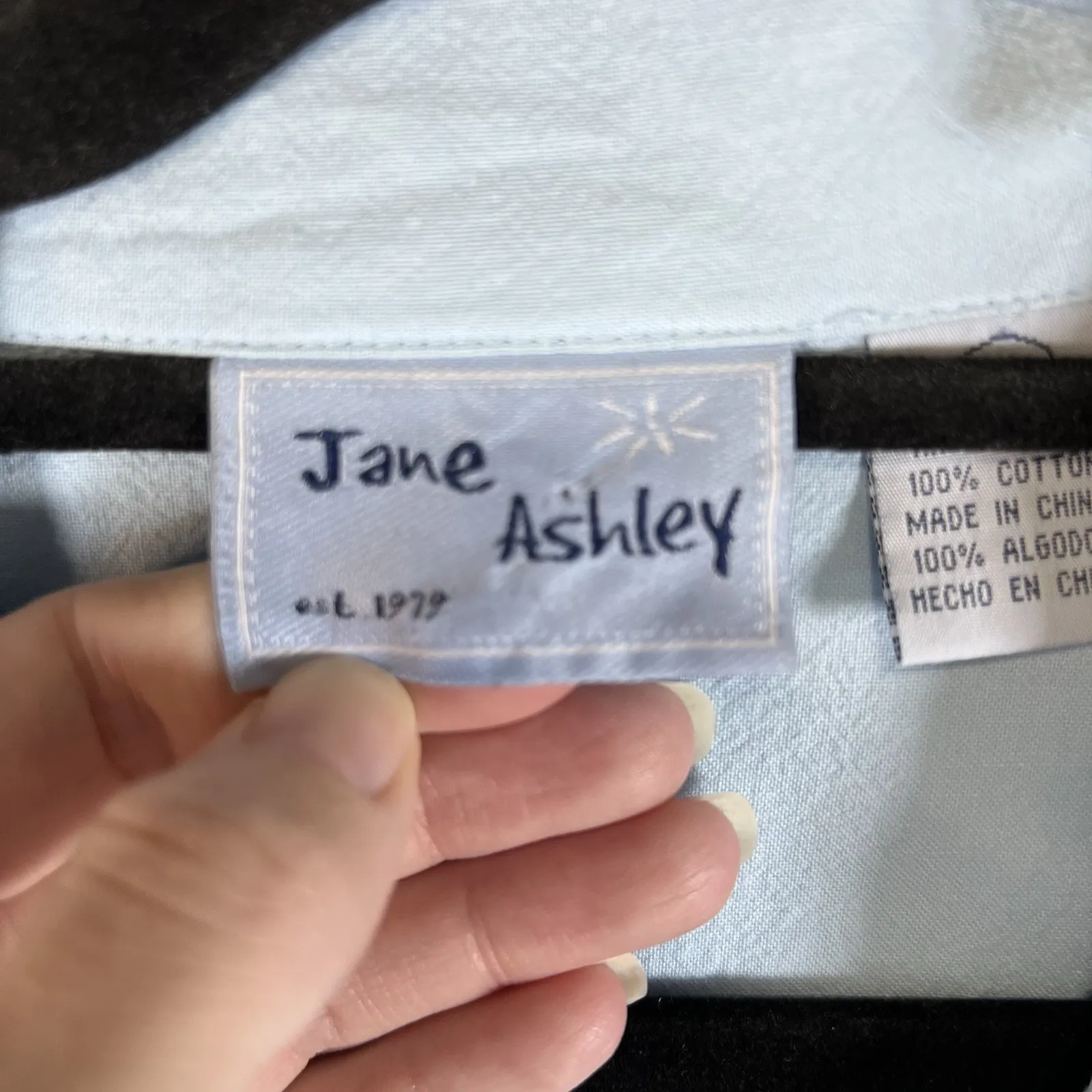 Jane Ashley Blue Floral Frogs Embroidered Y2k 90s Top Button Up XL Shirt Sequins - Image 7