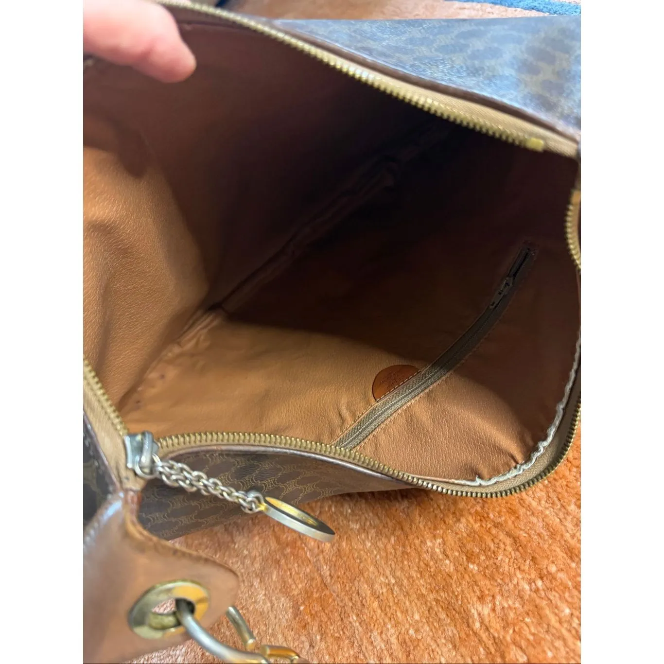 Vintage Celine Paris Brown Macadam Hobo Shoulder Bag Made in Italy - Image 3