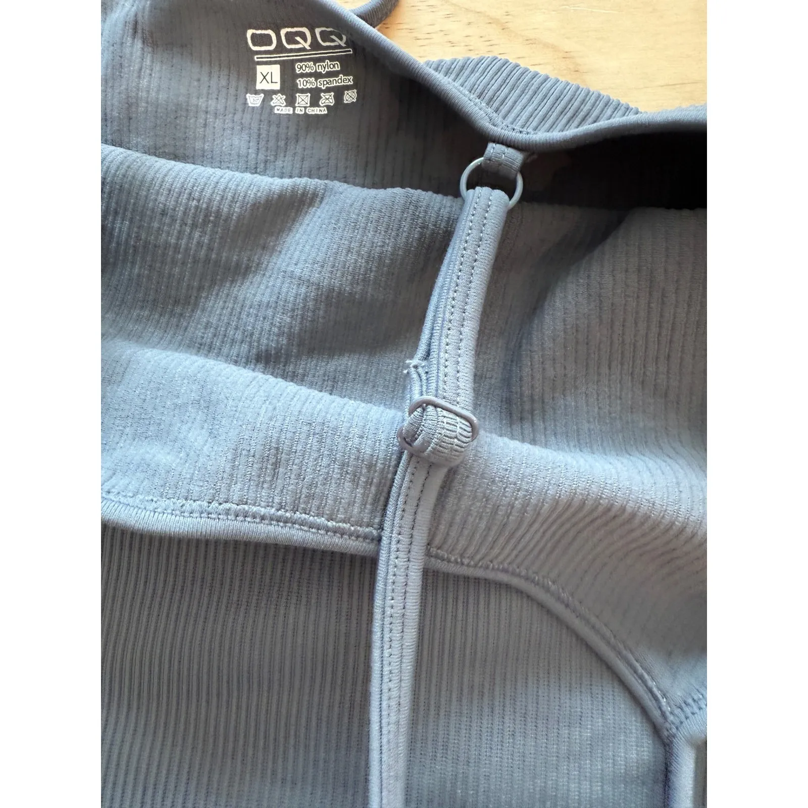 OQQ Gray Ribbed Bodysuit‎ XL Nylon Spandex Adjustable Straps - Image 4