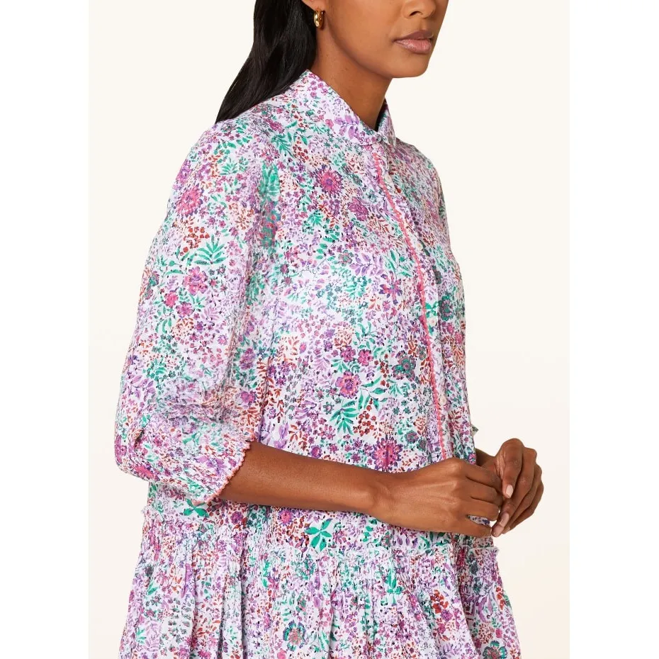 Poupette St Barth Floral Button Front Tiered Mini Dress Tunic Colorful Beachy Purple Size M - Image 14