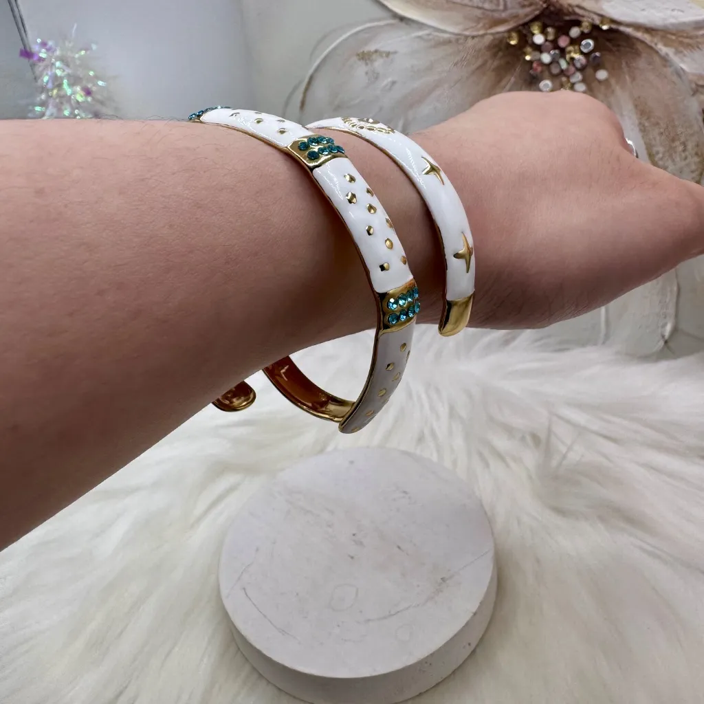 Stainless Steel Gold and White Cuff Statement Bracelets - Image 5