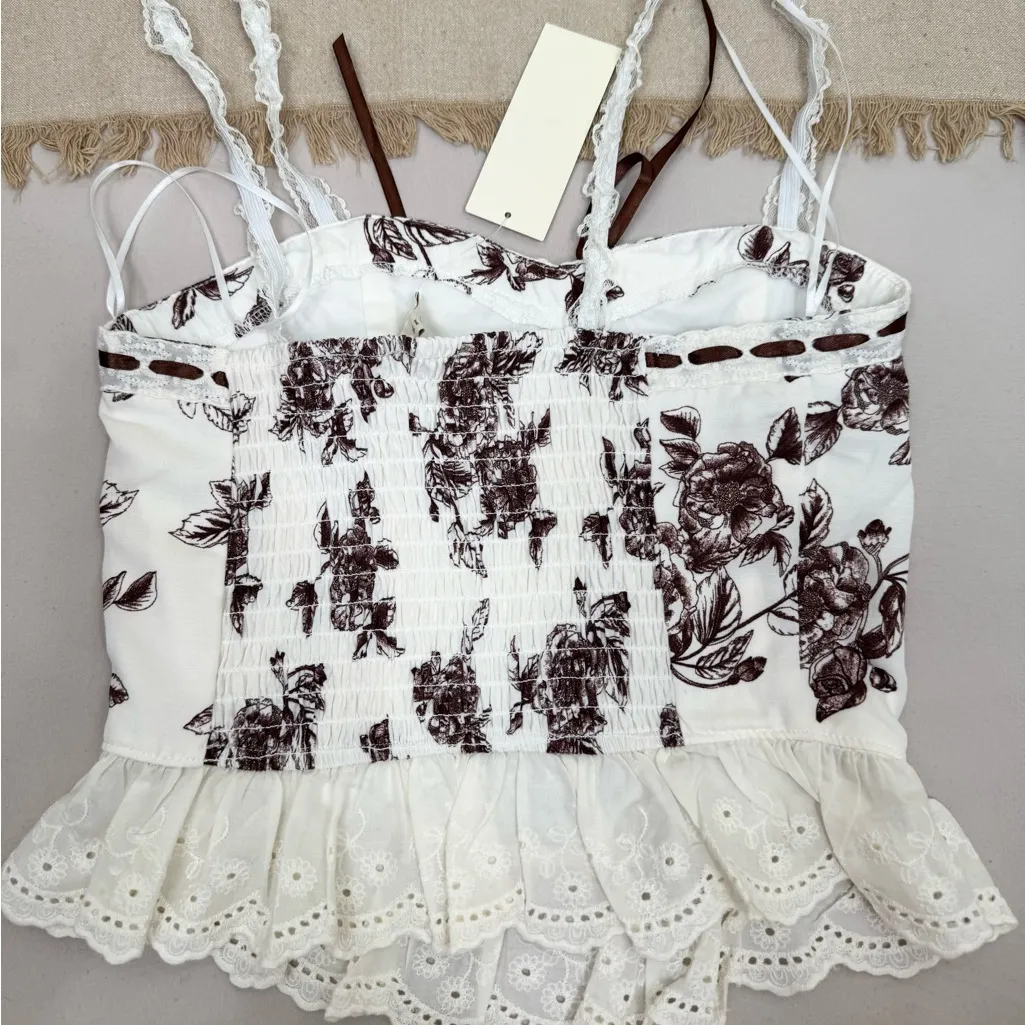 Thirty Thirty LA Women's Floral Corset Camisole Top White Brown Floral Size S - Image 4