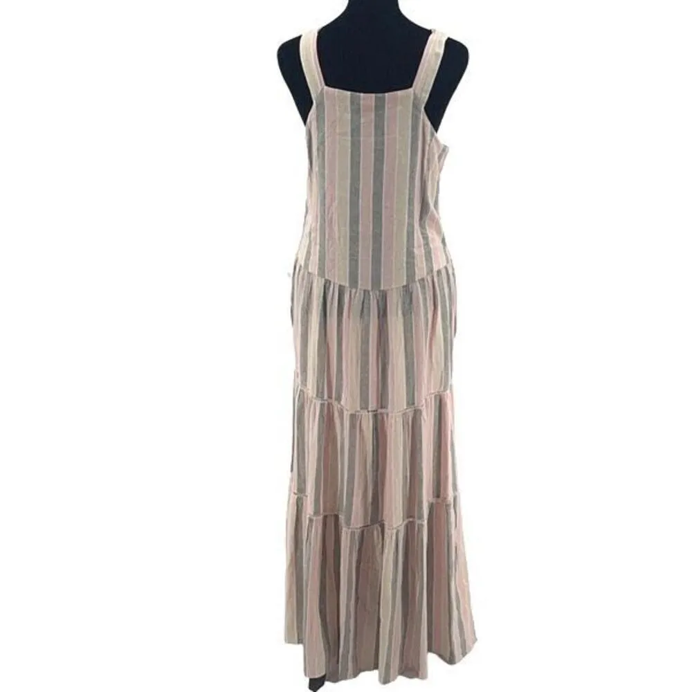 Caslon Womens Striped Square Neck Linen Blend Maxi Dress Pink Cabana Medium NWT - Image 5