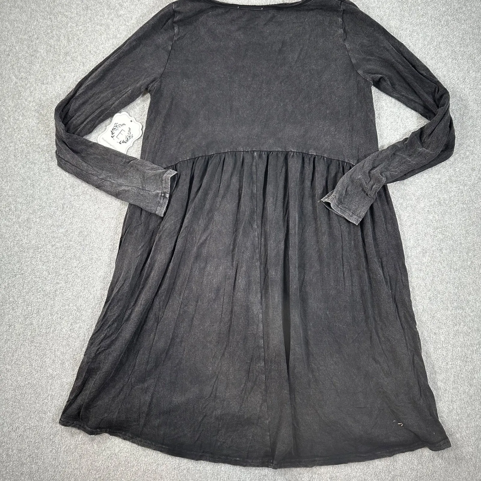 Andree by Unit Black Scallop Babydoll Mini Dress Women's Small Long Sleeve New - Image 8