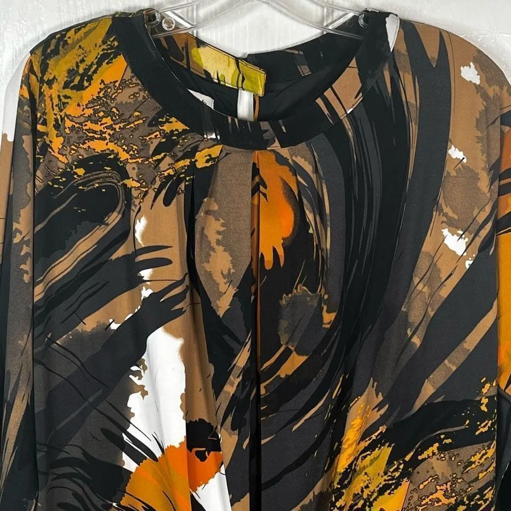 Cache Abstract Dress Sz 4 Pleated Top Bodycon Bottom - Image 2