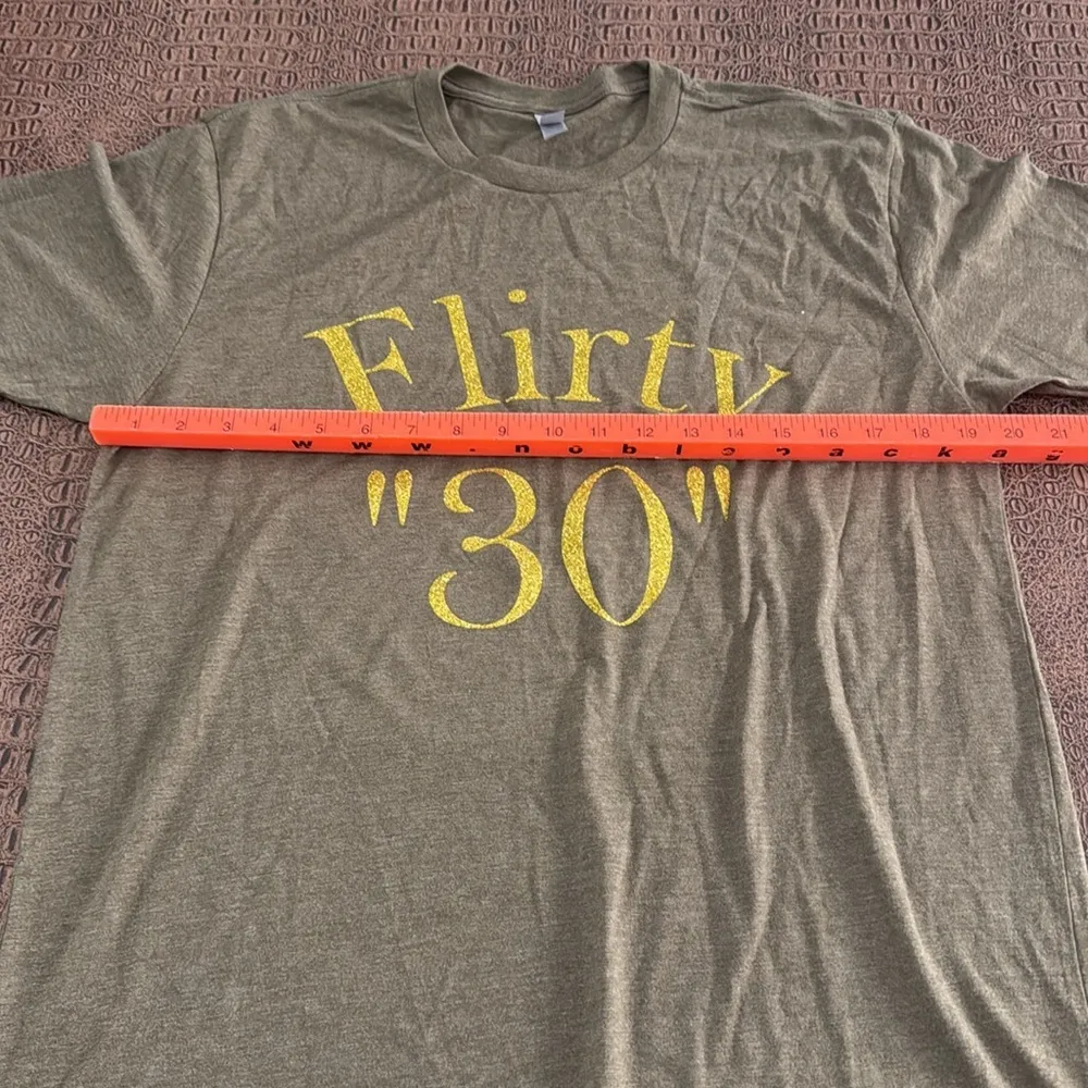 Flirty '30' Olive Green T-Shirt with glitter gold logo size large - Image 4