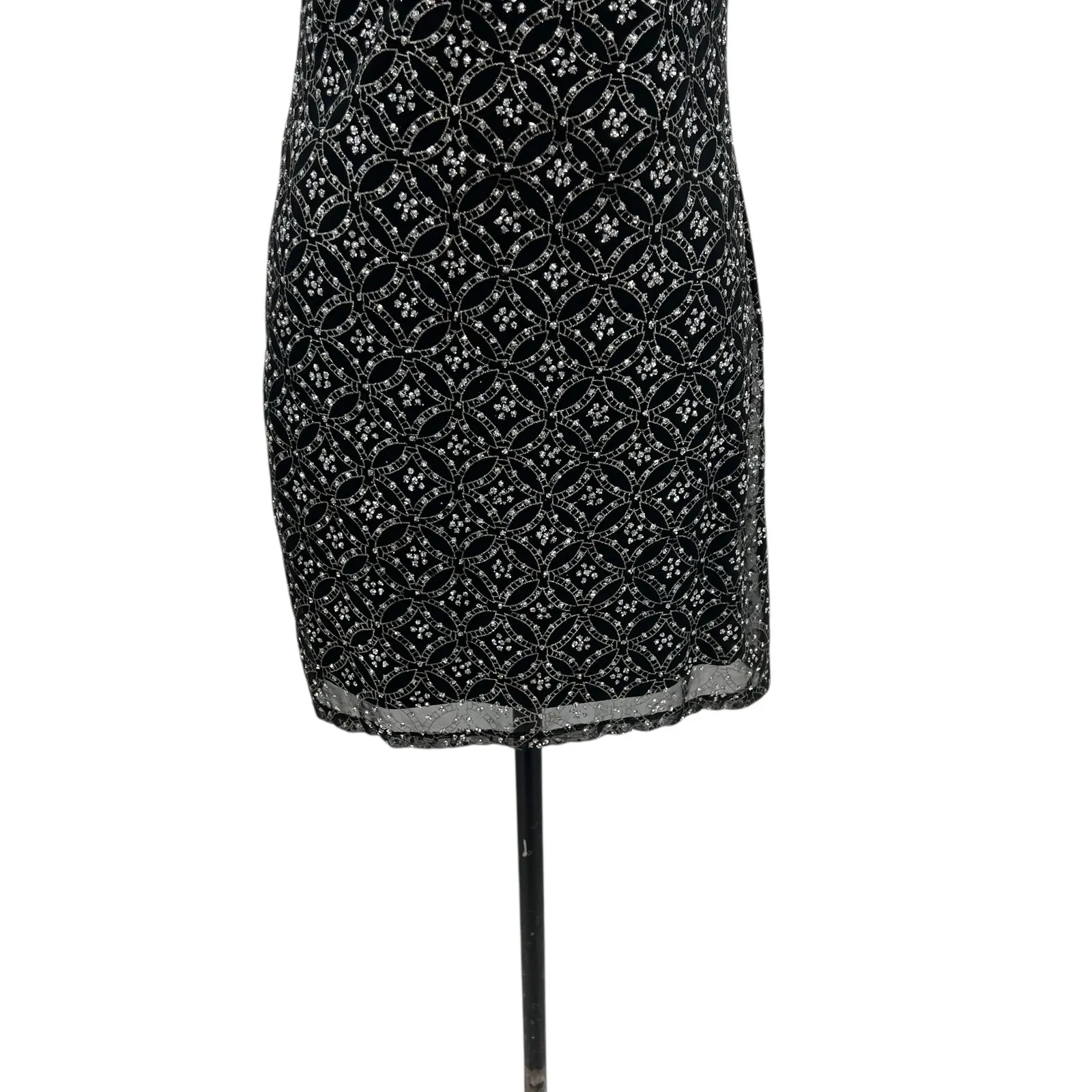 Betsey Johnson Luxe Vintage Slip Dress‎ Mini Glitter Black Gold Size Small - Image 4