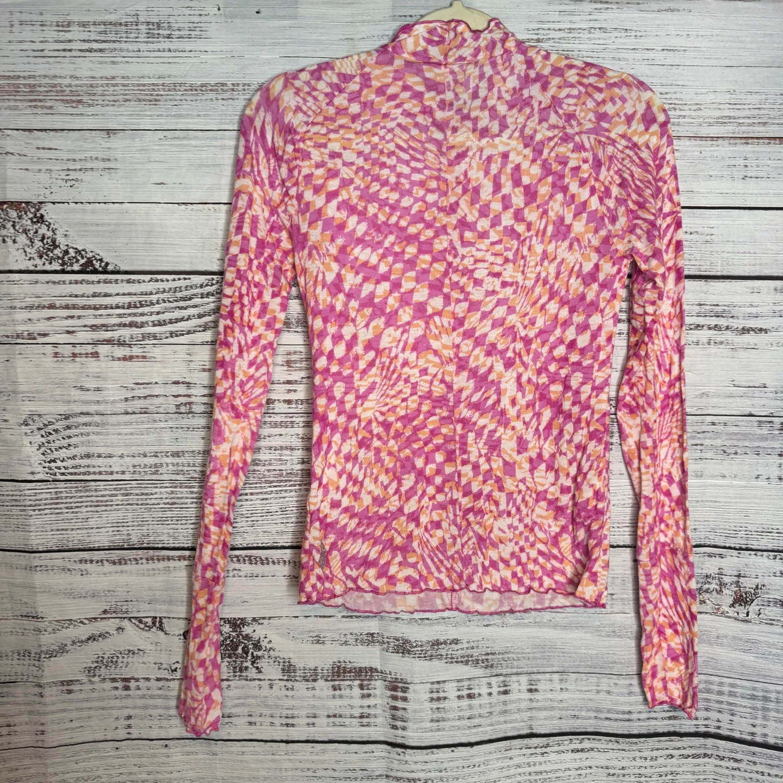 Free People Pink & Orange Long Sleeve Mock Neck Top - Small - Image 3
