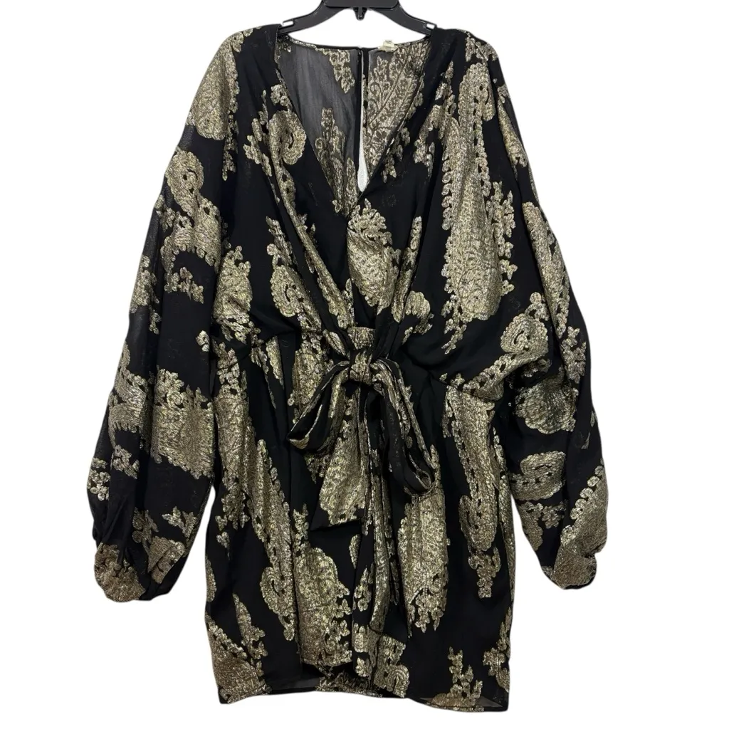 RIVER ISLAND NWT Gold Paisley Long Sleeve Draped Midi Dress 26 5x 6x - Image 2