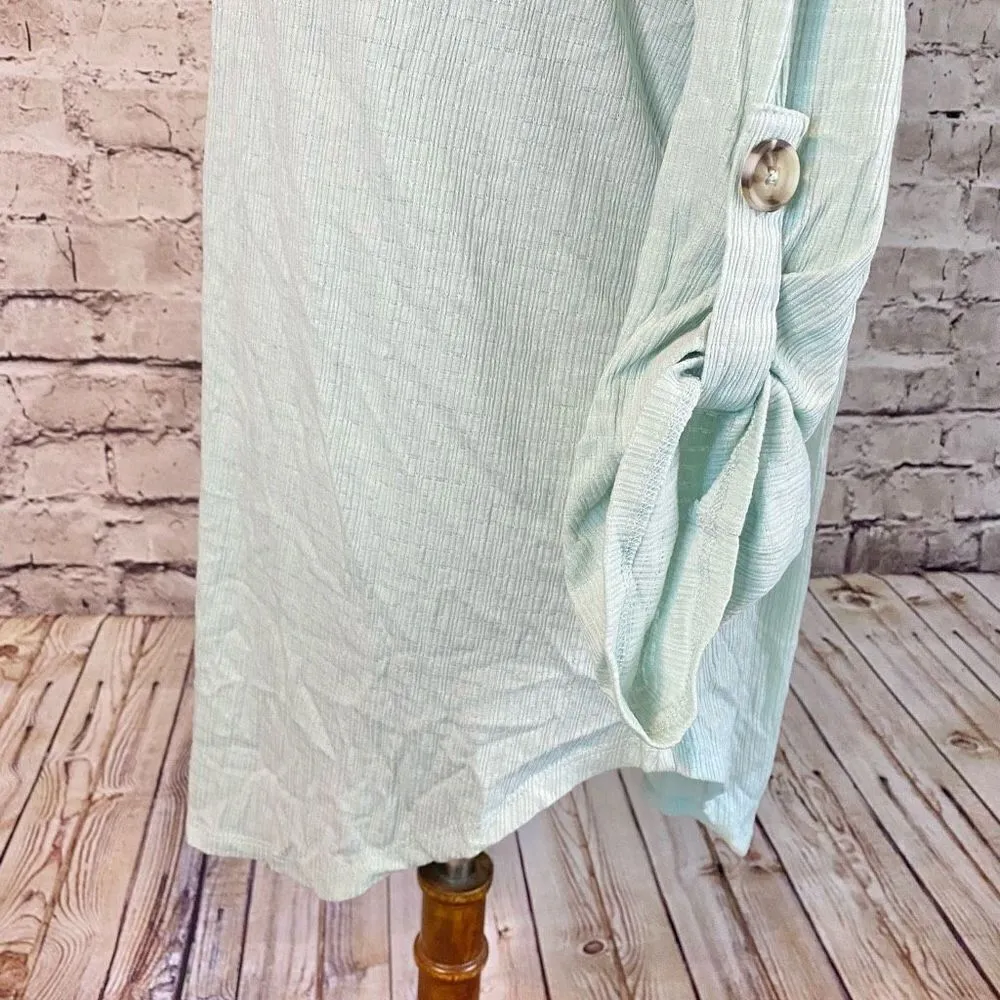 Como Vintage Womens Blouse Top Roll Tab Sleeve Button Stretch Mint Green Size XL - Image 4