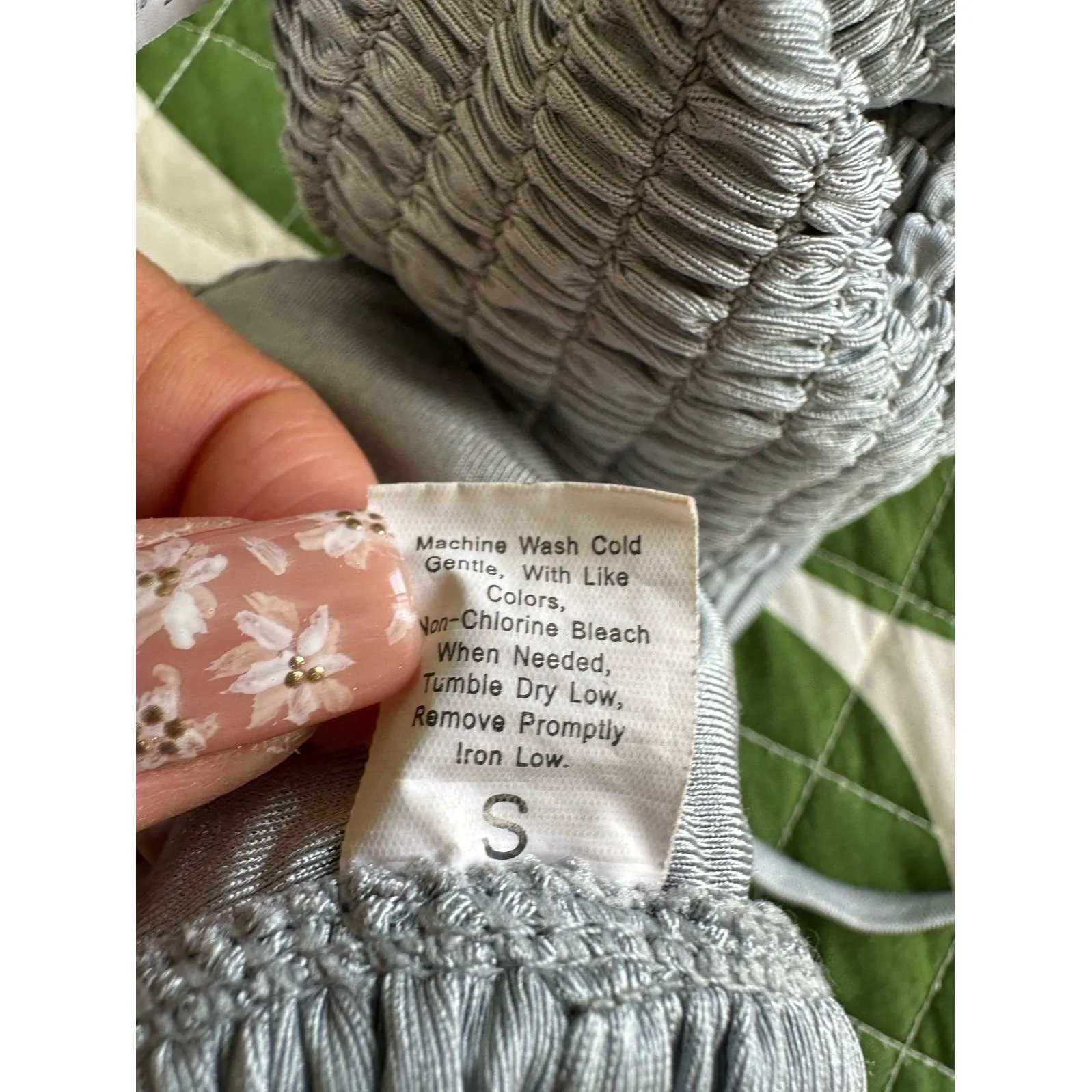 Unbranded Women's Ribbed Smocked Peek A Boo String Side Tie Bikini Swimsuit S Gray - Image 8