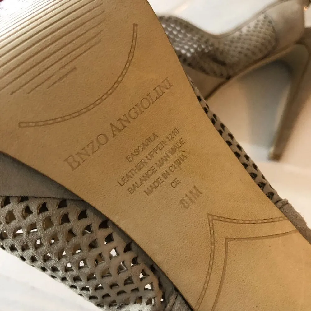 Enzo Angiolini Eascarla Suede Stiletto Cage Heels Peeptoe Slingback Beige 8.5 - Image 6